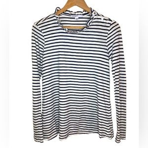 Stateside navy blue & white stripe long sleeve tee w/ ruffle collar, women’s S